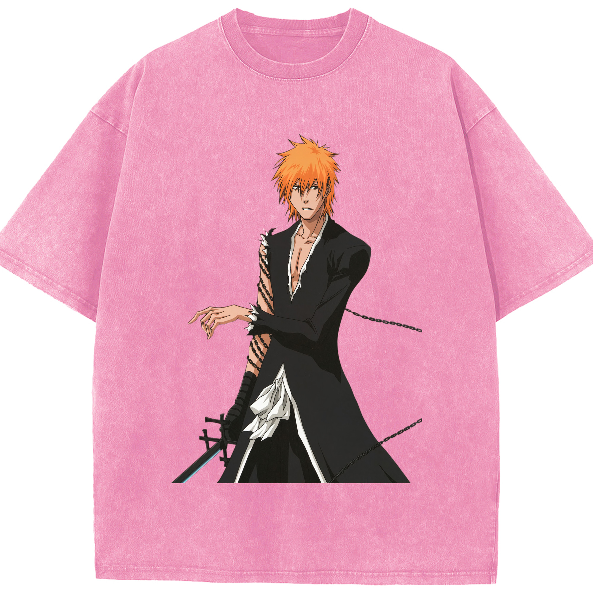 （画像用） ブリーチ 黒崎一護（くろさき いちご）BLEACH Kurosaki Ichigo 綿100% ヴィンテージ風 半袖Tシャツ（フロントプリント）